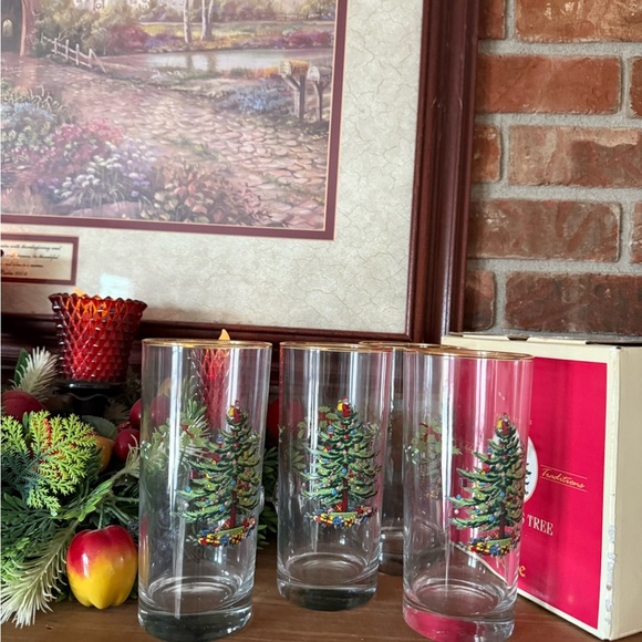 Vintage Spode Gold and Green Holiday Decor Set of 4 Highball Glasses 15oz - Picture 1 of 8